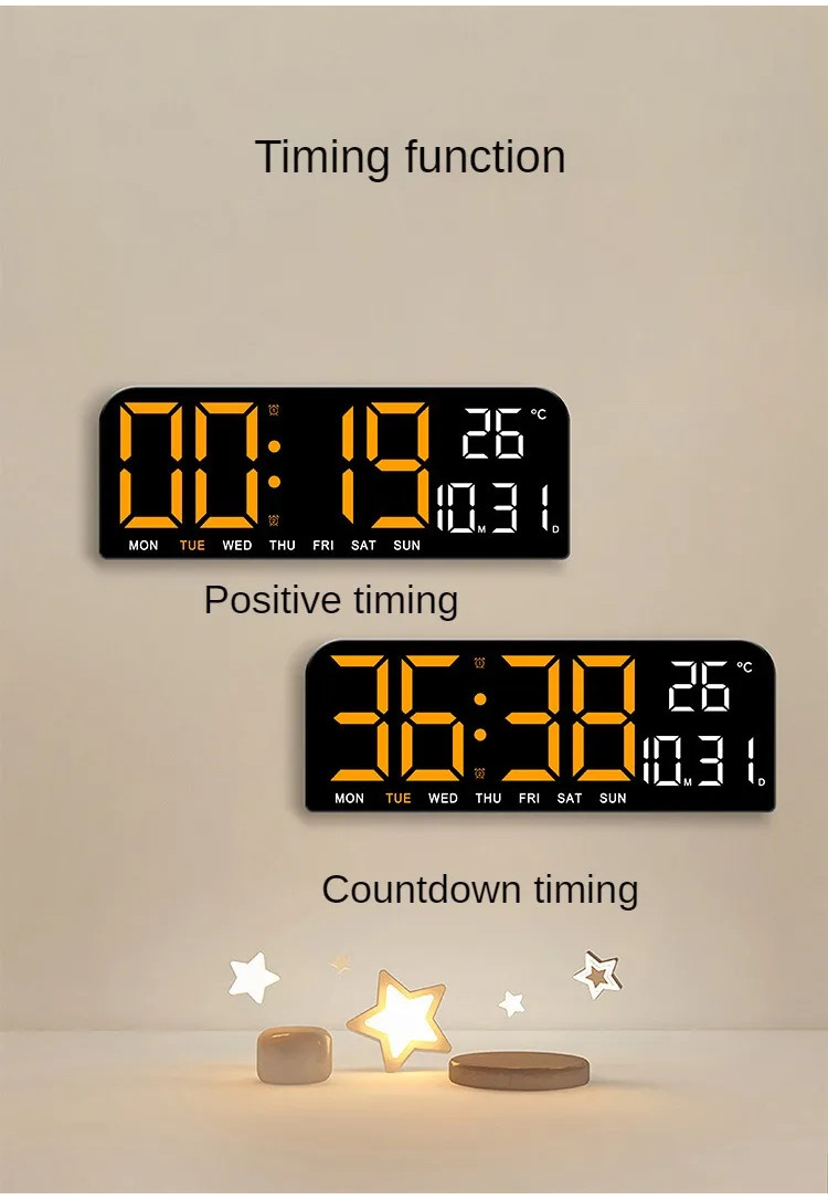 9 Inch Large Digital Wall Clock Temperature Date Week Timing Countdown ...