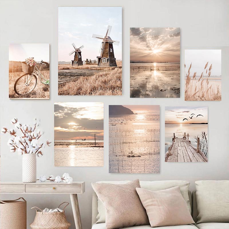 Picture of Framed Nordic Autumn Landscape Posters with Frame Reed Windmill Hot Air ...