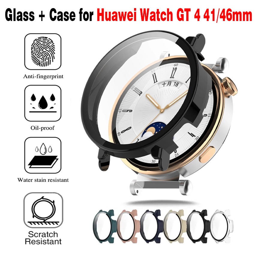 Glass Case for Huawei Watch GT 4 41mm 46mm PC Case Glass Protective Cover Screen Protector for Huawei GT4 Smart Watch Full Cover Protective Case