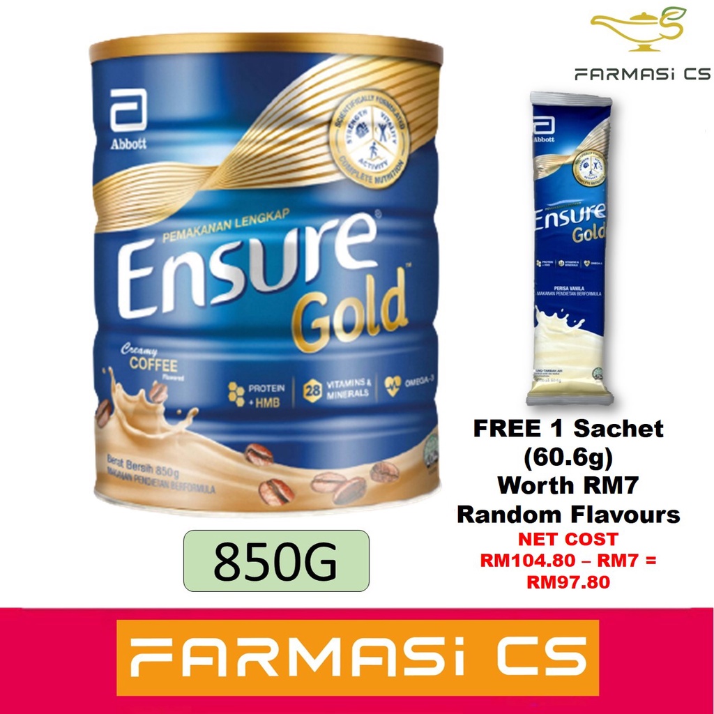 Abbott Ensure Gold Creamy Coffee Flavored 850g FREE 1 Sachet EXP05/