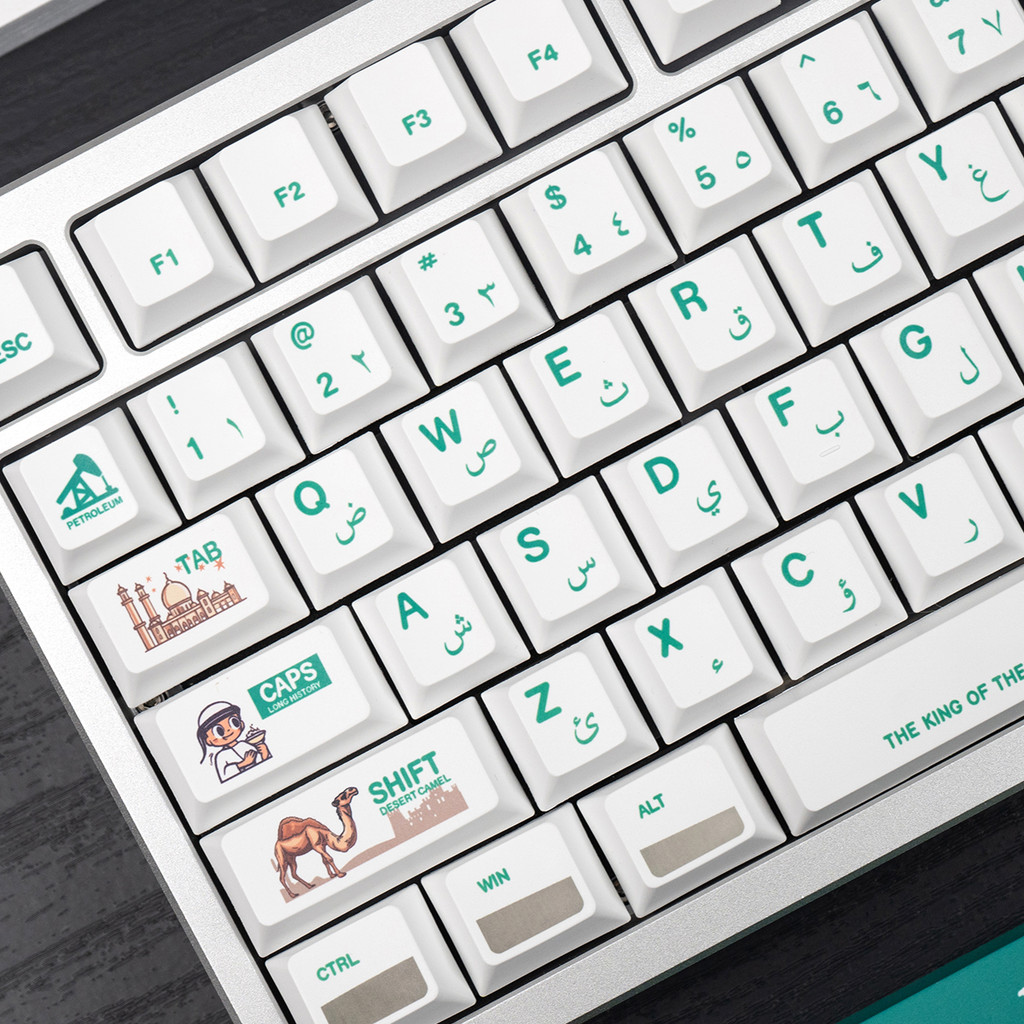 Arabic Language Keycaps White Green 1.7mm PBT Cherry Profile Dye-sub ...