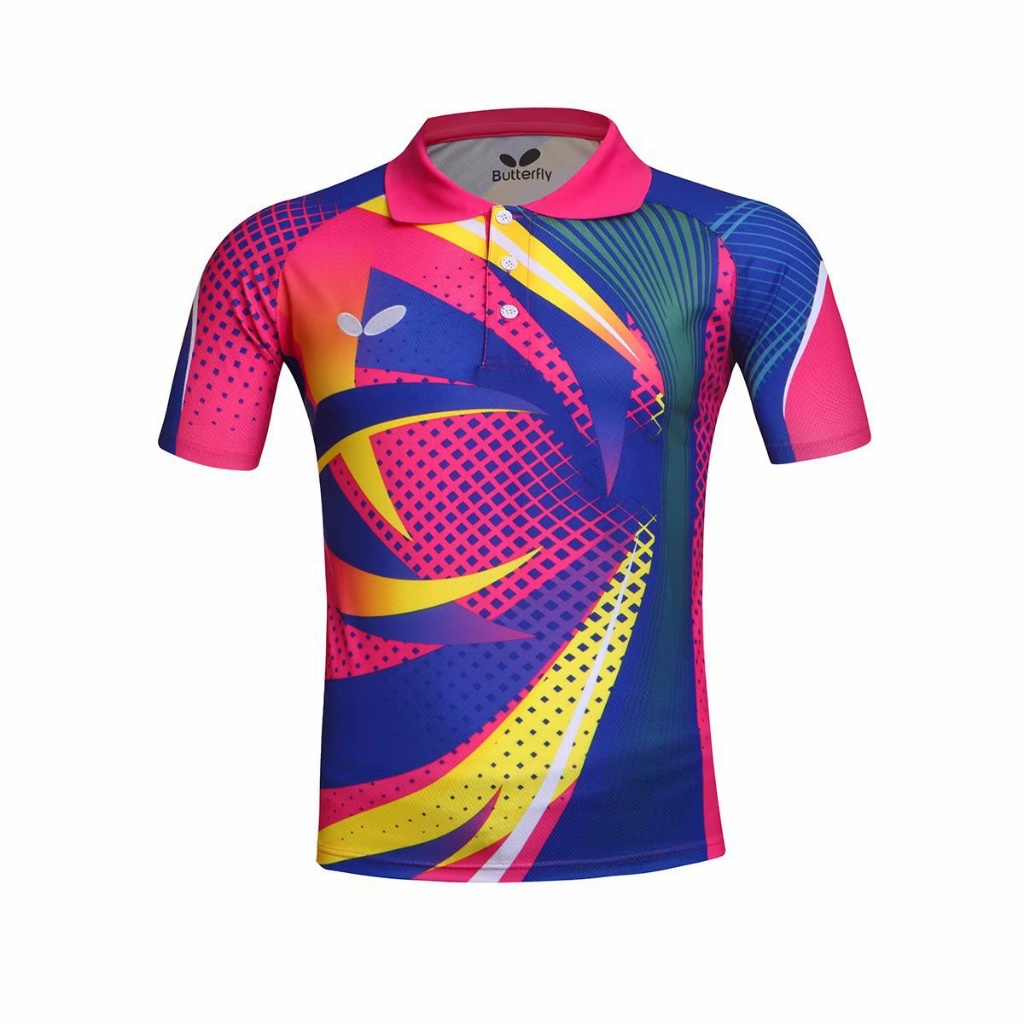 Summer New Butterfly Table Tennis Clothing Polo Neck Short Sleeve Top