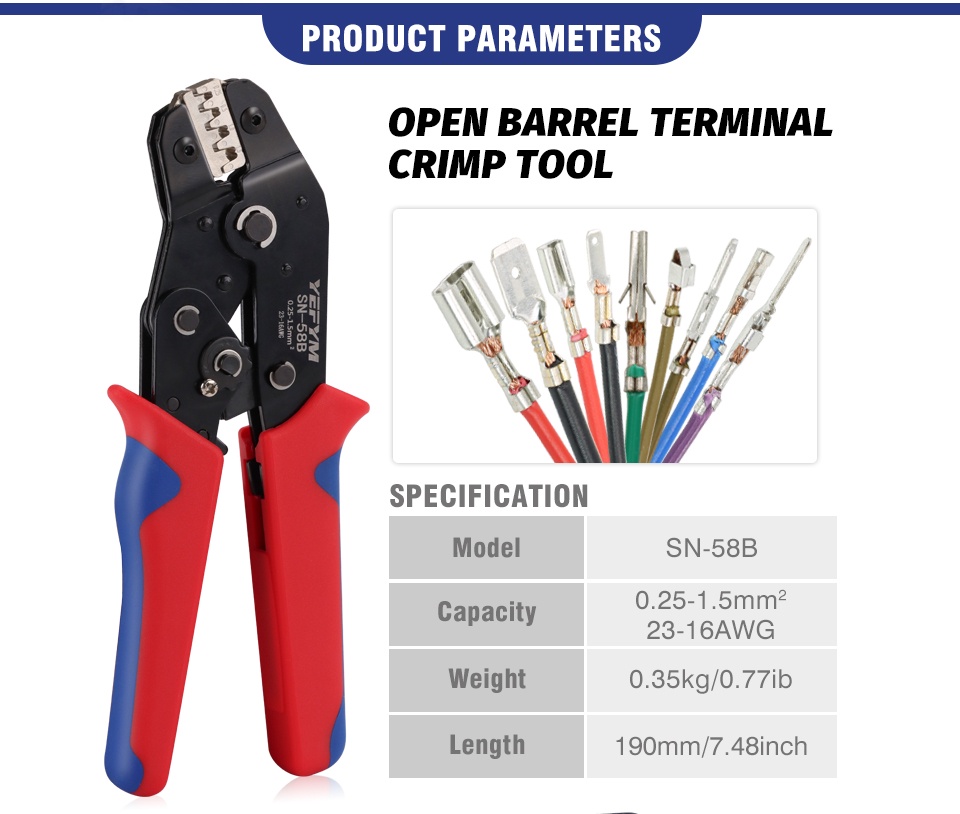 One Set SN 58B Non Insulated Open Barrel Crimping Tool Ratcheting 