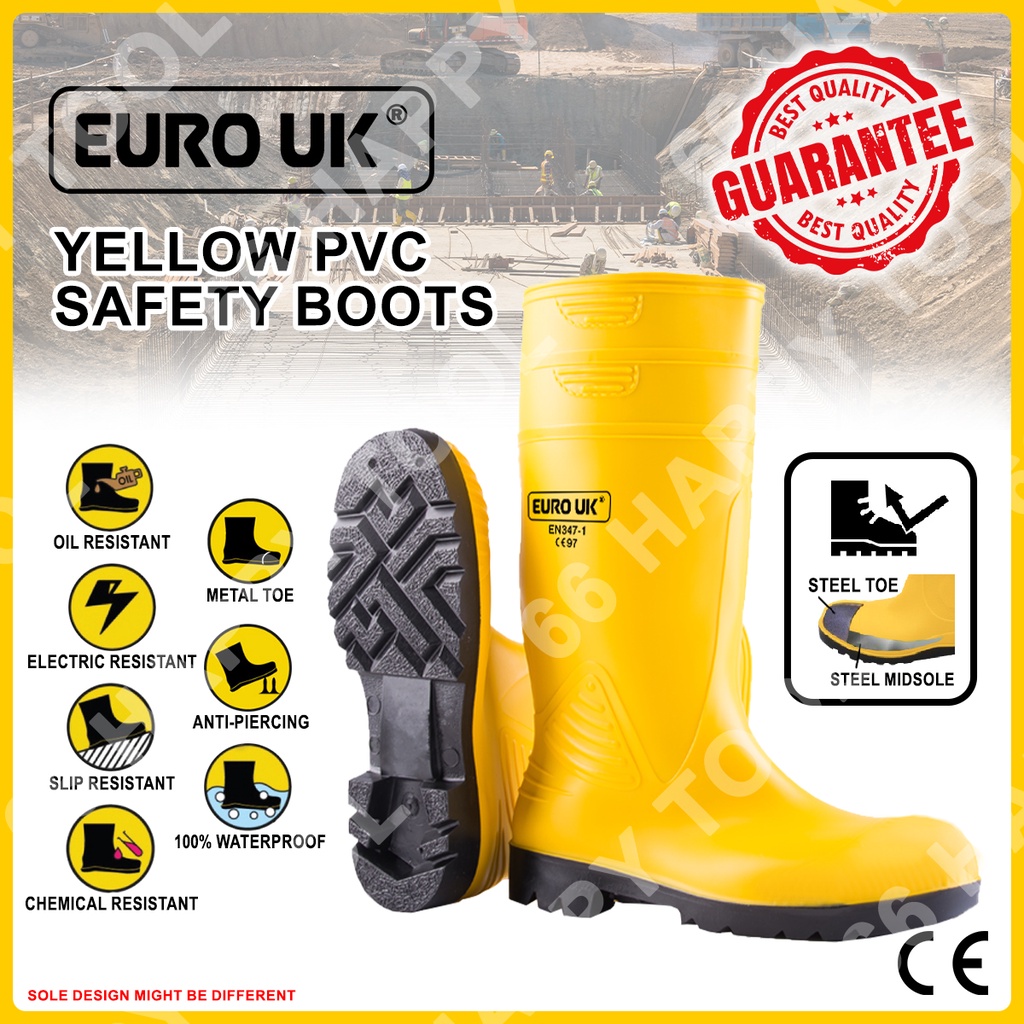 66 Happy Tool Yellow PVC Boots Shoe Europe Size EU 39 46 With Steel Toe and Steel Sole Shopee Singapore
