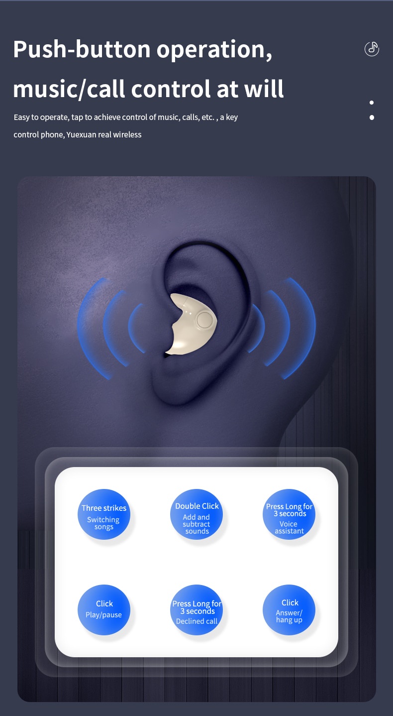 Invisible Sleep Wireless Earphone TWS Bluetooth 5.3 Headphones Hidden ...