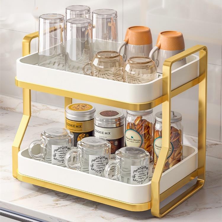 Cup Holder Stainless Steel Light Luxury Cup Rack Double-Layer Tea Tray ...