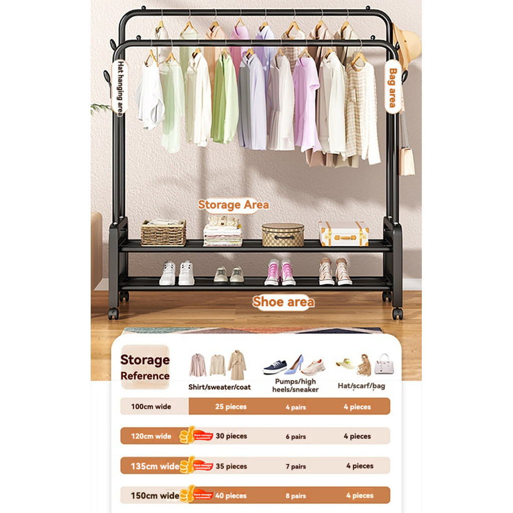Garment Display Stand Space-Saving Home Clothing Freestanding Clothes ...