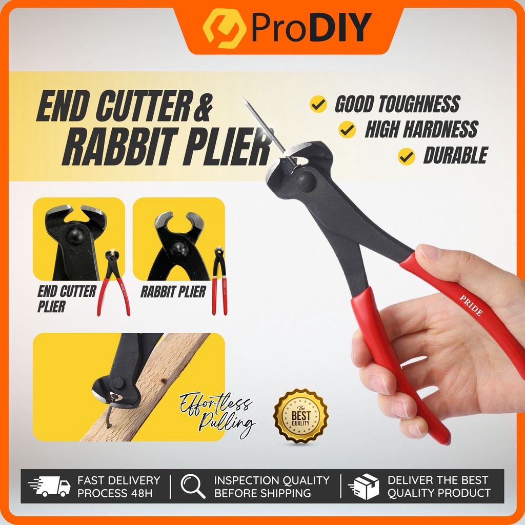 PRIDE Tools End Cutter and Rabbit Plier Wire Cutter Nail Puller Strong
