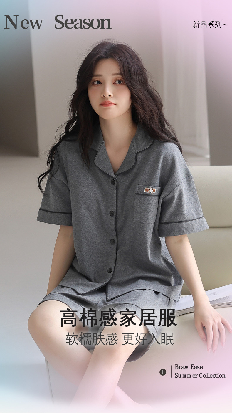 100% Cotton Pajamas Women Padded Pyjamas Set Summer Lady Short sleeve ...