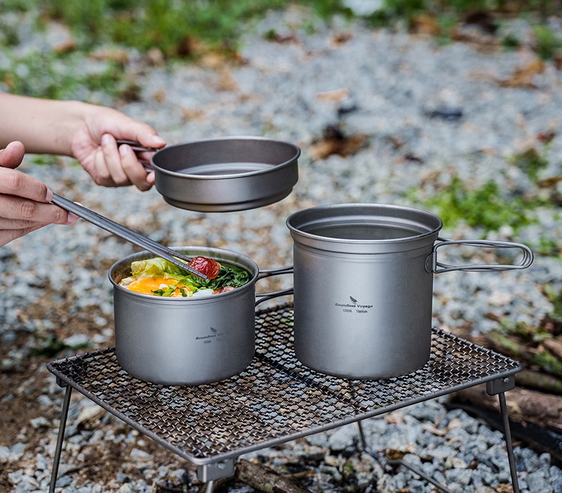 Boundless Voyage Titanium Pot Pan Set with Folding Handle Outdoor ...
