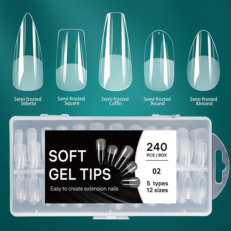 240PCS Soft Gel Tips Clear False Nail Press on Nails Short Full Cover ...