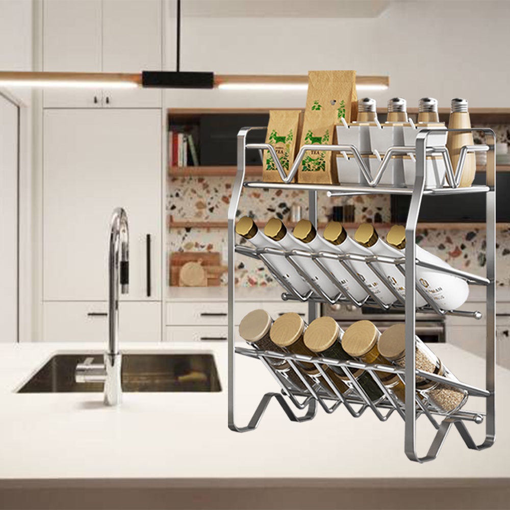 Encora 2 3 Tiers Stainless Steel Condiment Rack Rak Dapur Seasoning ...
