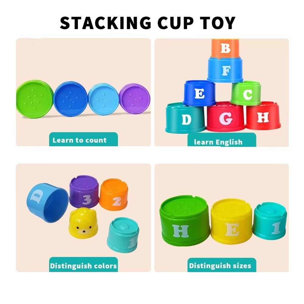 Colorful 9 Stack Cups with Alphabets Numbers for Toddler Baby | Shopee ...