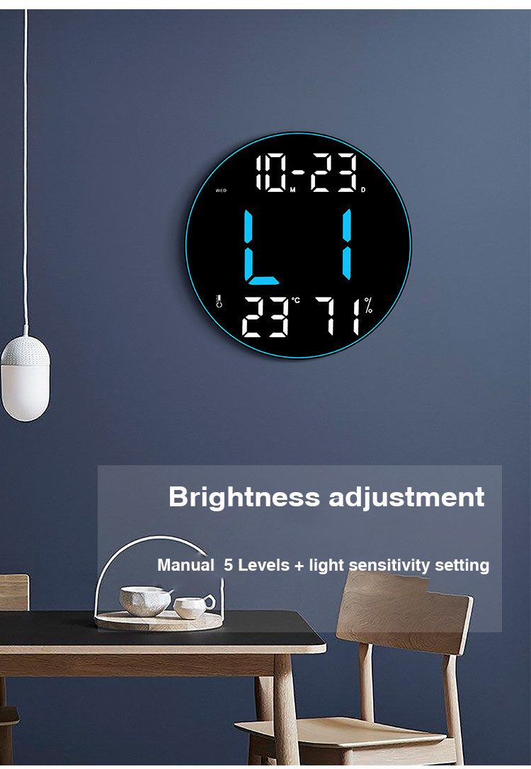 12inch Large Screen LED Round Wall Clock Humidity Temperature Date ...