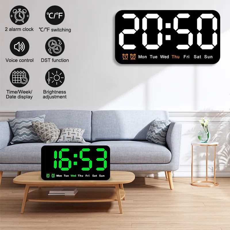 Electronic Wall Clock Temperature Date Table Clock Wall-mounted Dual ...