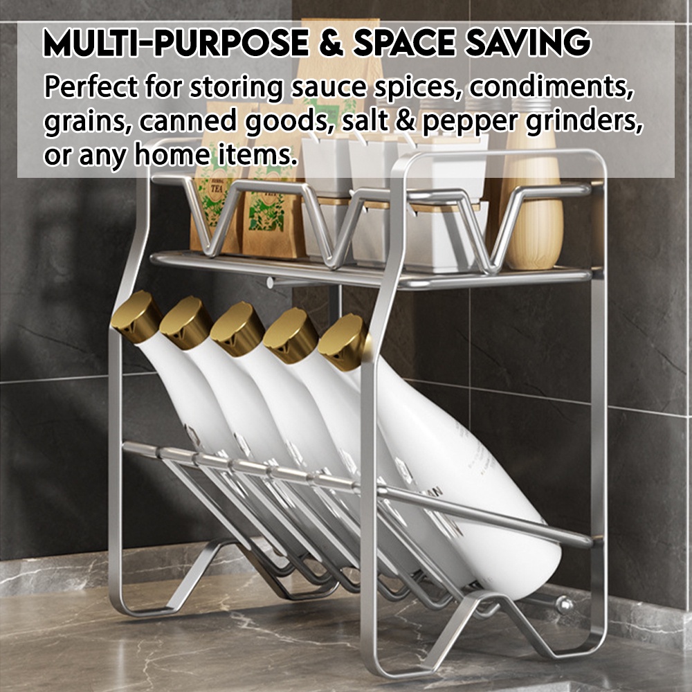 Worthbuy 2 3 Tiers Stainless Steel Condiment Rack Rak Dapur Seasoning ...