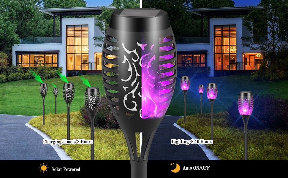 4 Colors Solar Torches Lights with Flickering Solar Flame Lamp Outdoor ...