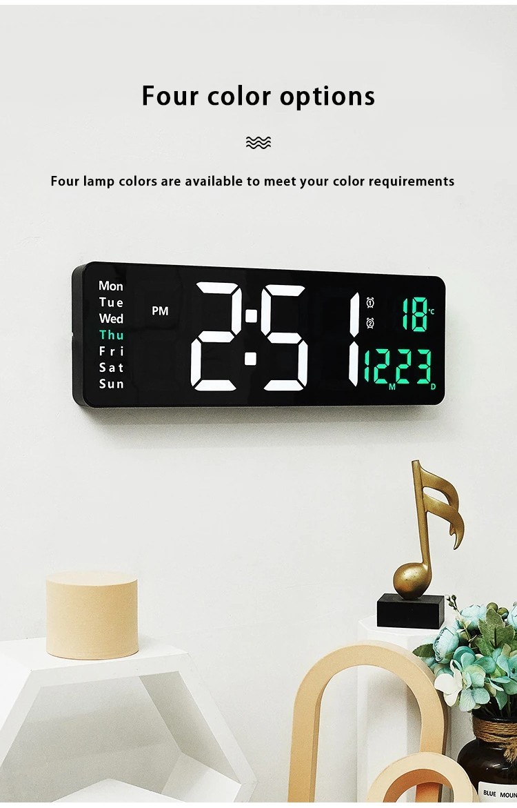 Remote Control Large Electronic Wall Clock Temp Date Power Off Memory ...