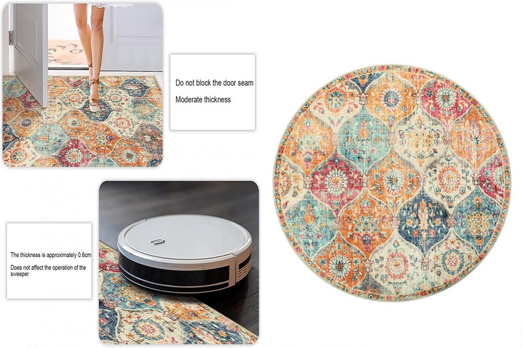 Ultra-thin Area Rug Vintage Round Rug Vintage Floral Print Moroccan ...