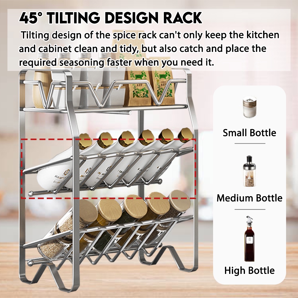 Encora 2 3 Tiers Stainless Steel Condiment Rack Rak Dapur Seasoning ...