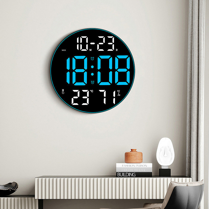 12inch Large Screen LED Round Wall Clock Humidity Temperature Date ...