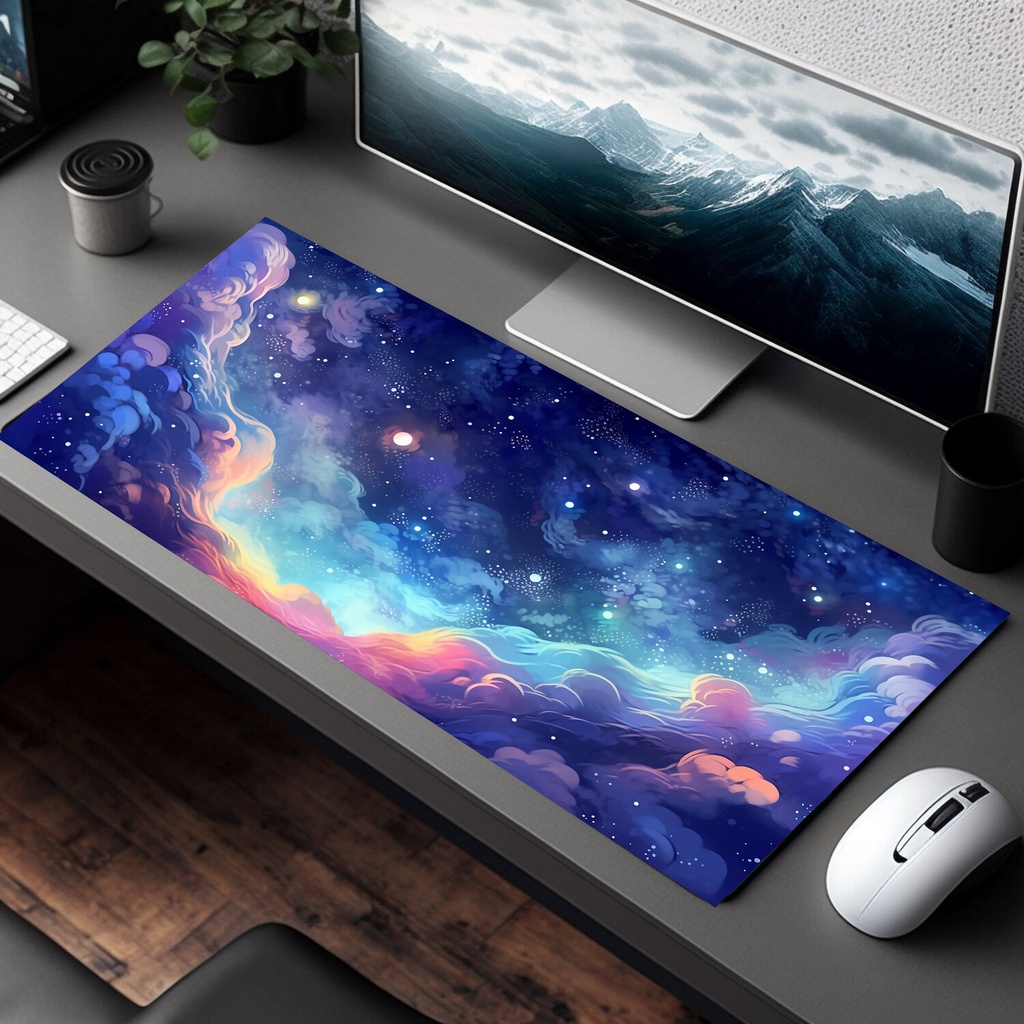 Pastel Anime Space Desk Mat, Nebula View, Cute Aesthetic Stars and ...