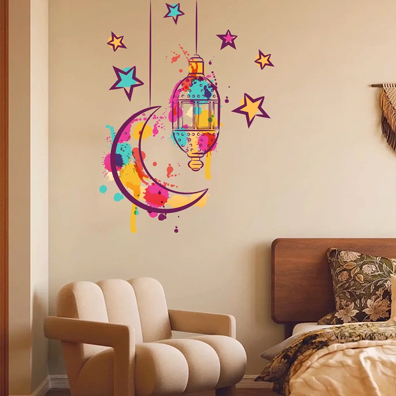 Hari Raya Nordic Decorative Colorful Lantern Moon PVC Stickers CH ...