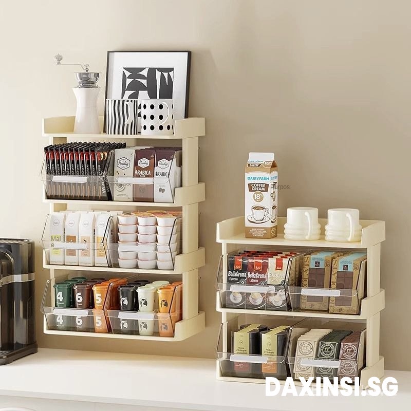 DAXINSI Wall Mounted Format Tea Bag Storage Rack, Pull-out Dustproof ...