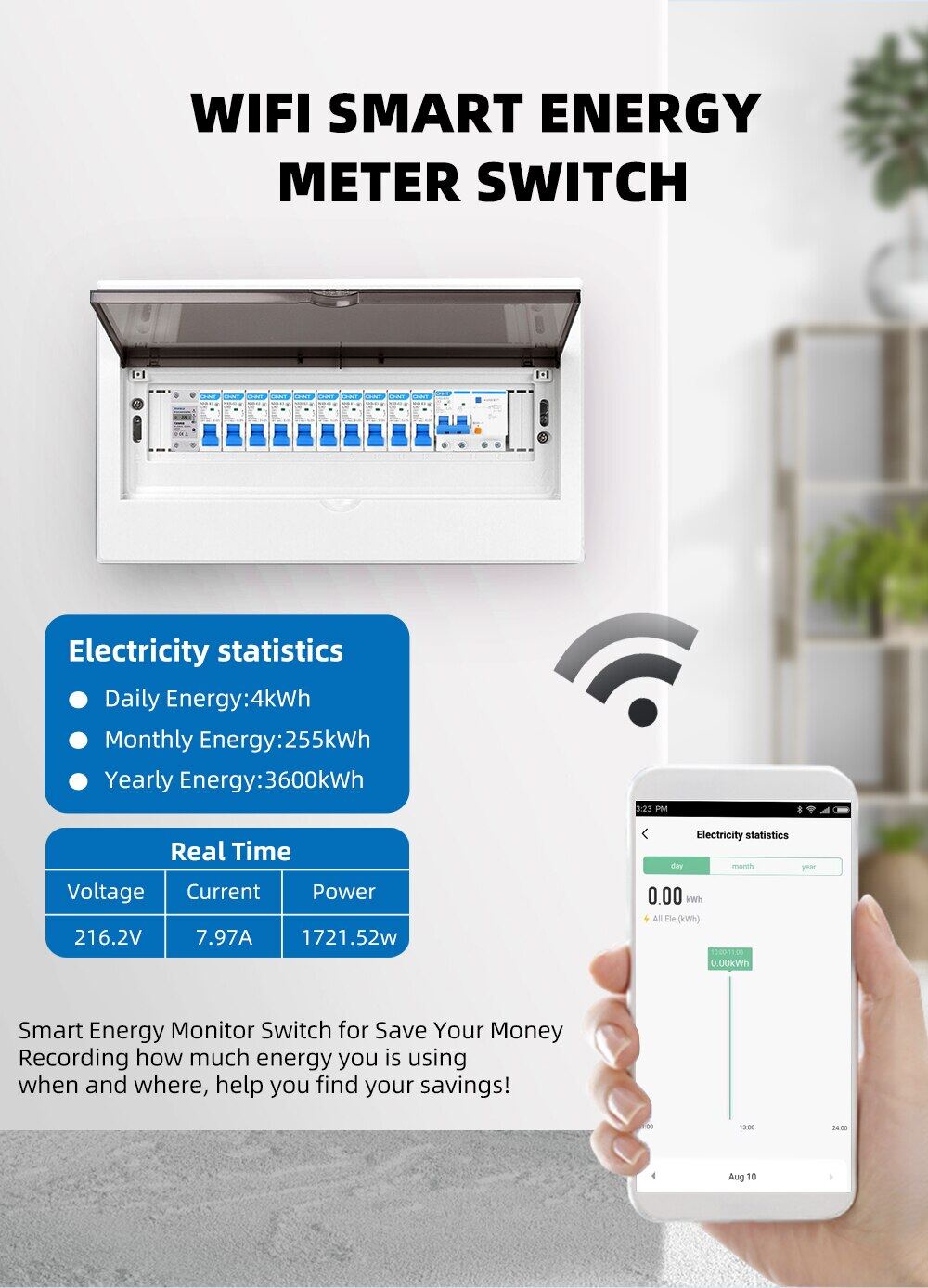 Tuya 60A Din Rail WIFI Smart Energy Meter Timer Power Monitor kWh Meter ...