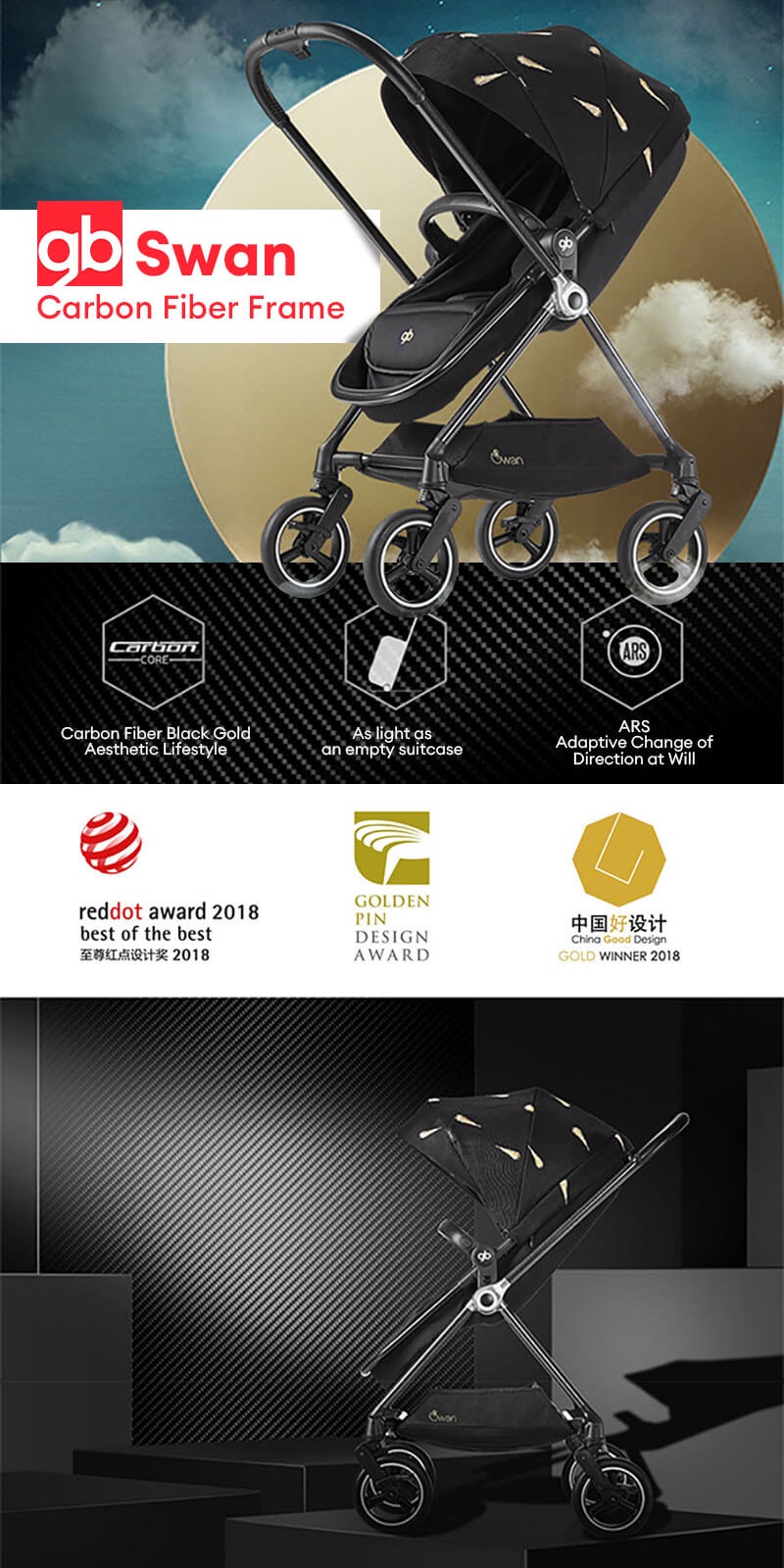 [Star Buy] gb Swan Carbon Fibre Frame/Basic Two Ways Baby Stroller (New ...