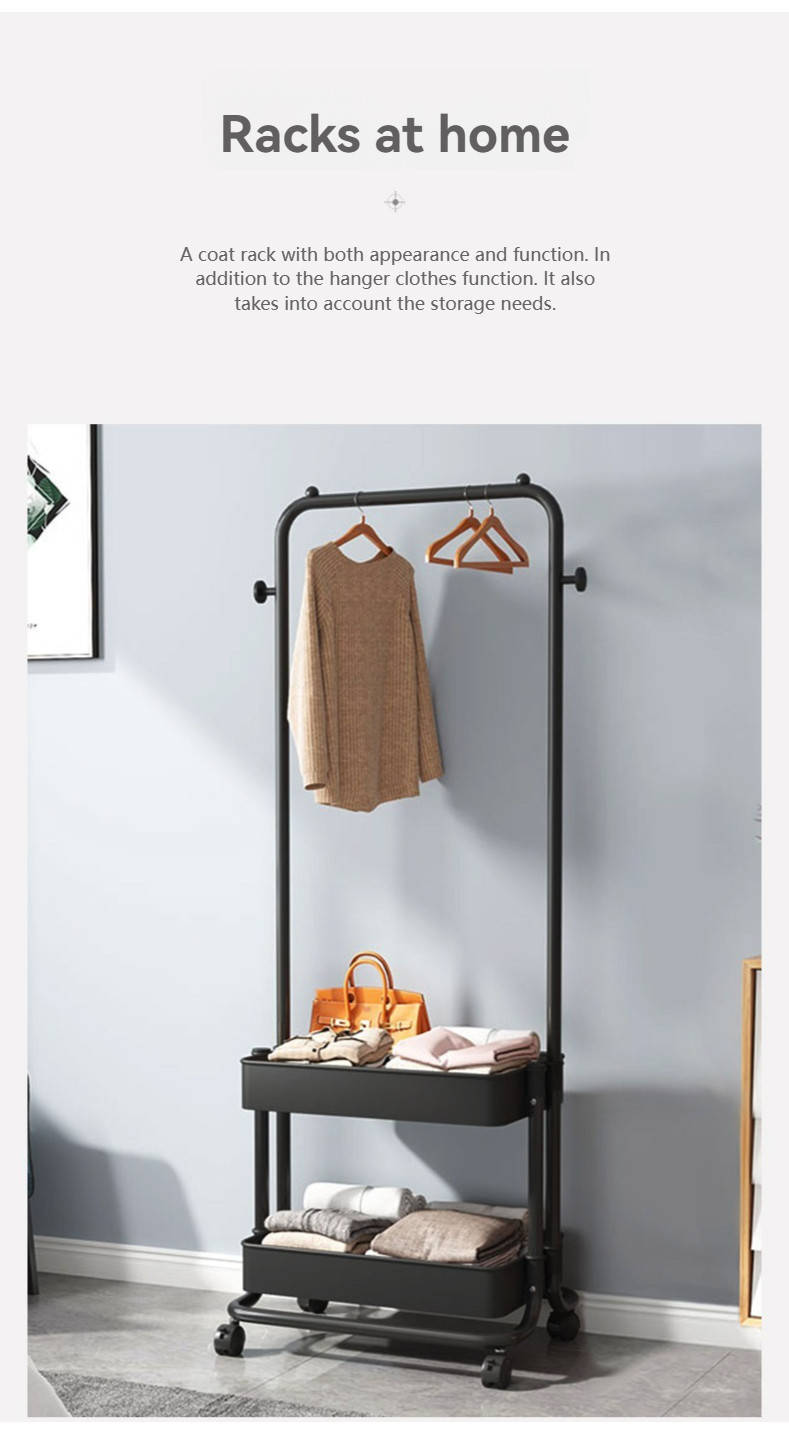 Clothes Rack with Wheels Clothes Rack Set Bedroom Heavy-Duty Coat Stand ...