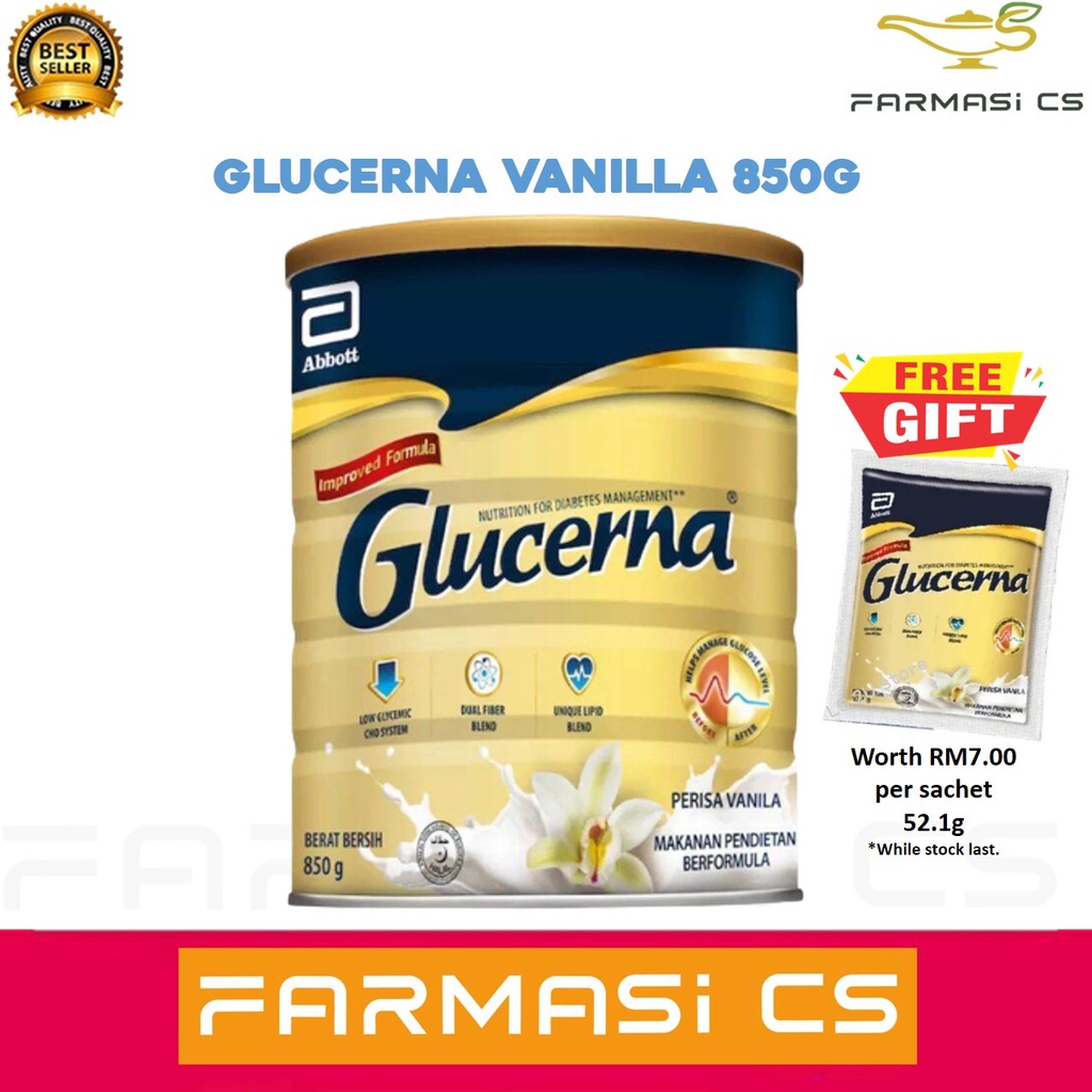 Abbott Glucerna Vanilla Flavour 850g EXP11/2024 FREE 1 sachet 52.1g