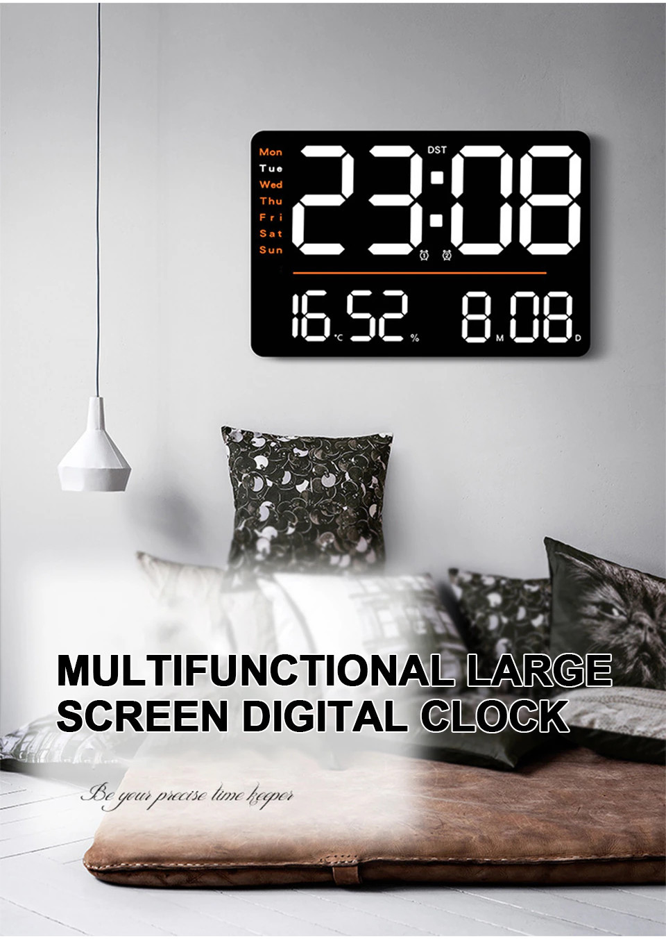 Rectangle LED Screen Alarm Clock Temperature Humidity Week Date Digital ...