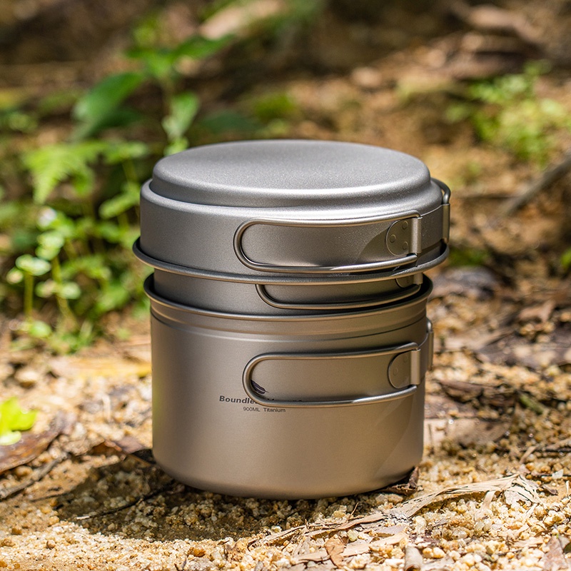 Boundless Voyage Titanium Pot Pan Set with Folding Handle Outdoor ...
