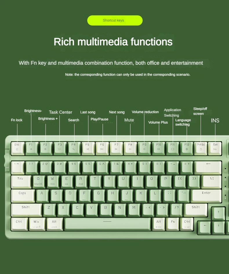 BOW Hot Swap Dual-mode Wireless Bluetooth Mechanical Keyboard External ...