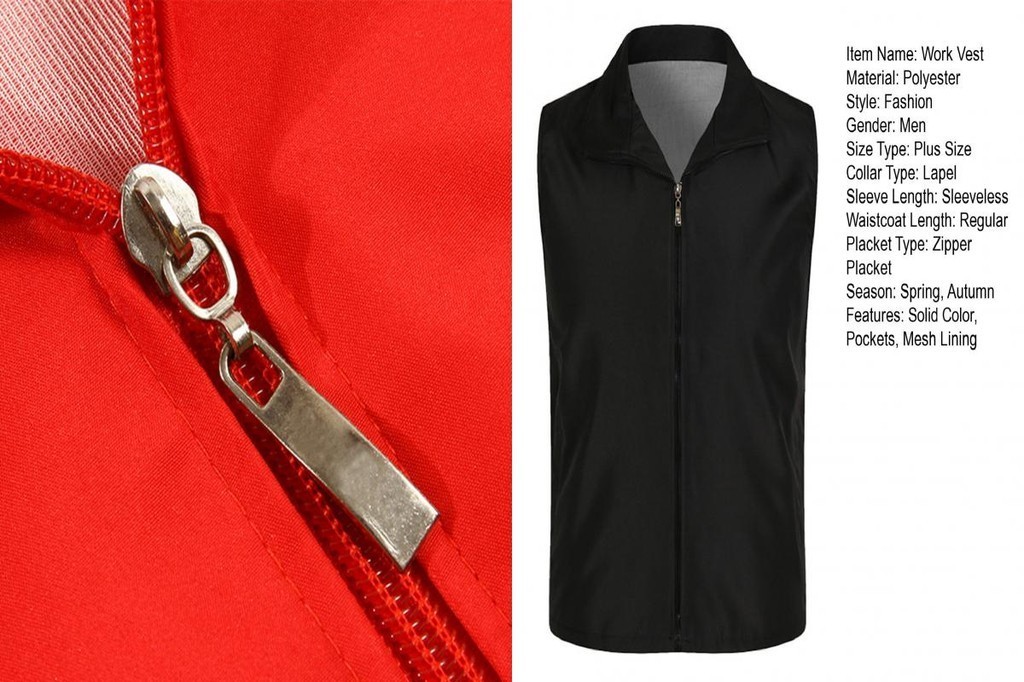 Lapel Sleeveless Pockets Zipper Placket Mesh Lining Outdoor Vest ...