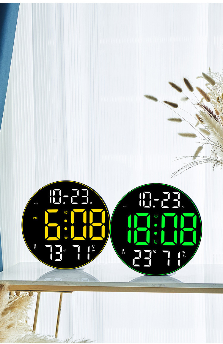 12inch Large Screen LED Round Wall Clock Humidity Temperature Date ...