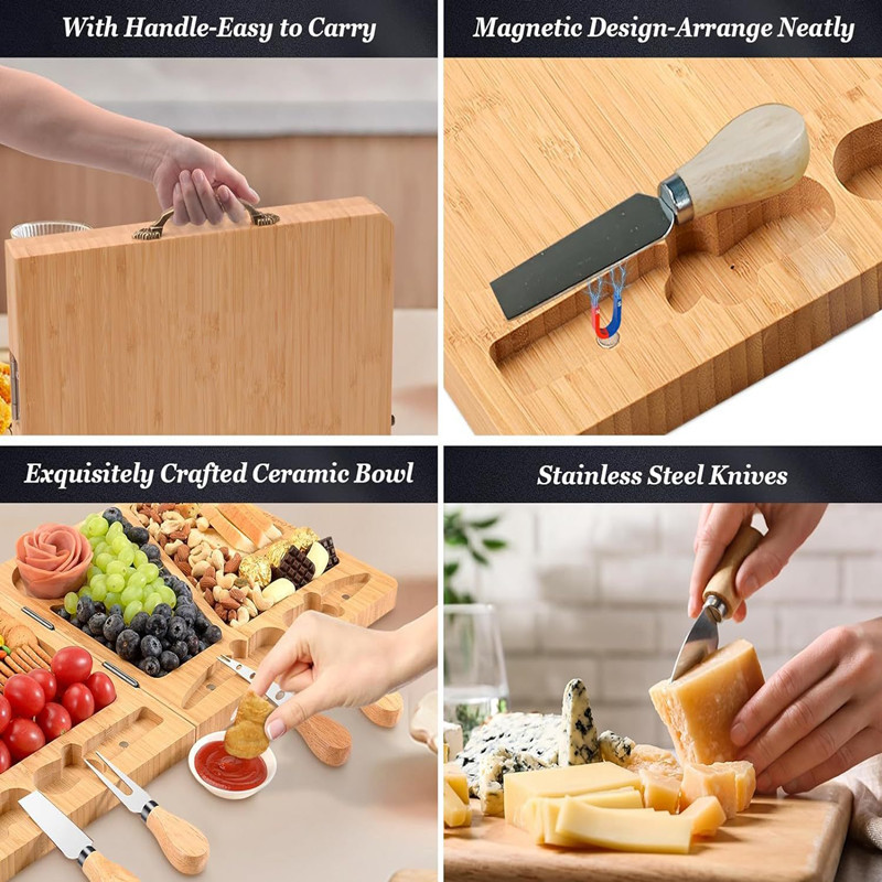 Bamboo Charcuterie Board Set -Cheese Board and Knife Set, Cheese Board ...