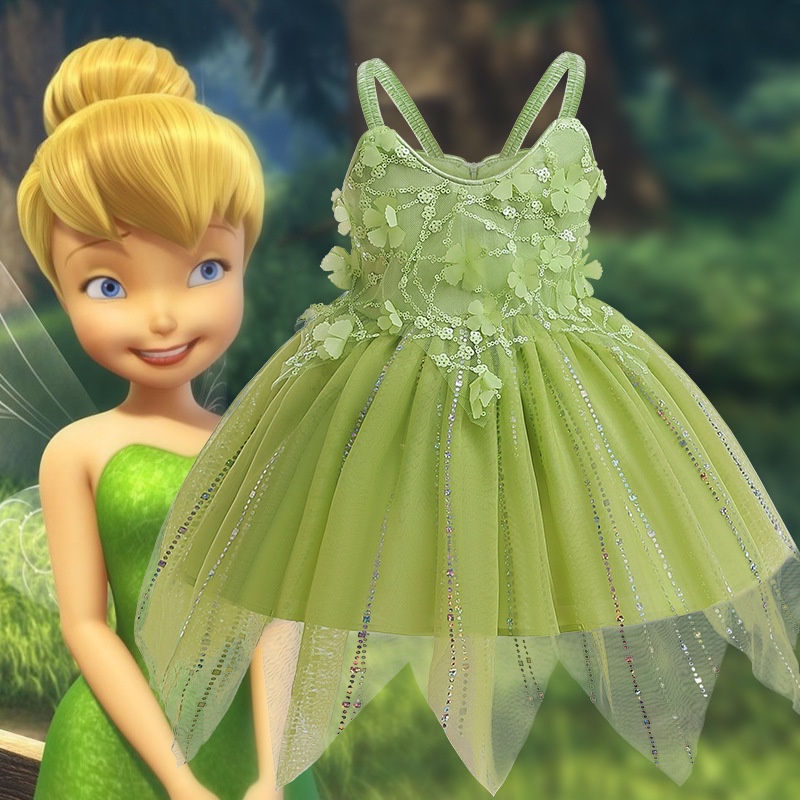 green tinkerbell dress Infant baby Girl Fairy Princess with Bow Headband 3-6 months Dry in shade There are 5 sizes (S/M/L/XL/XXL) available Tinker Bell Prestige Adult Costume