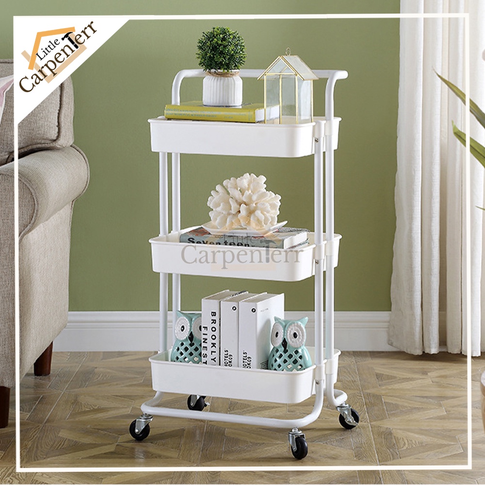 Little Carpenterr 3 Tier Multi-functional Plastic Tray Trolley Rack Rak ...