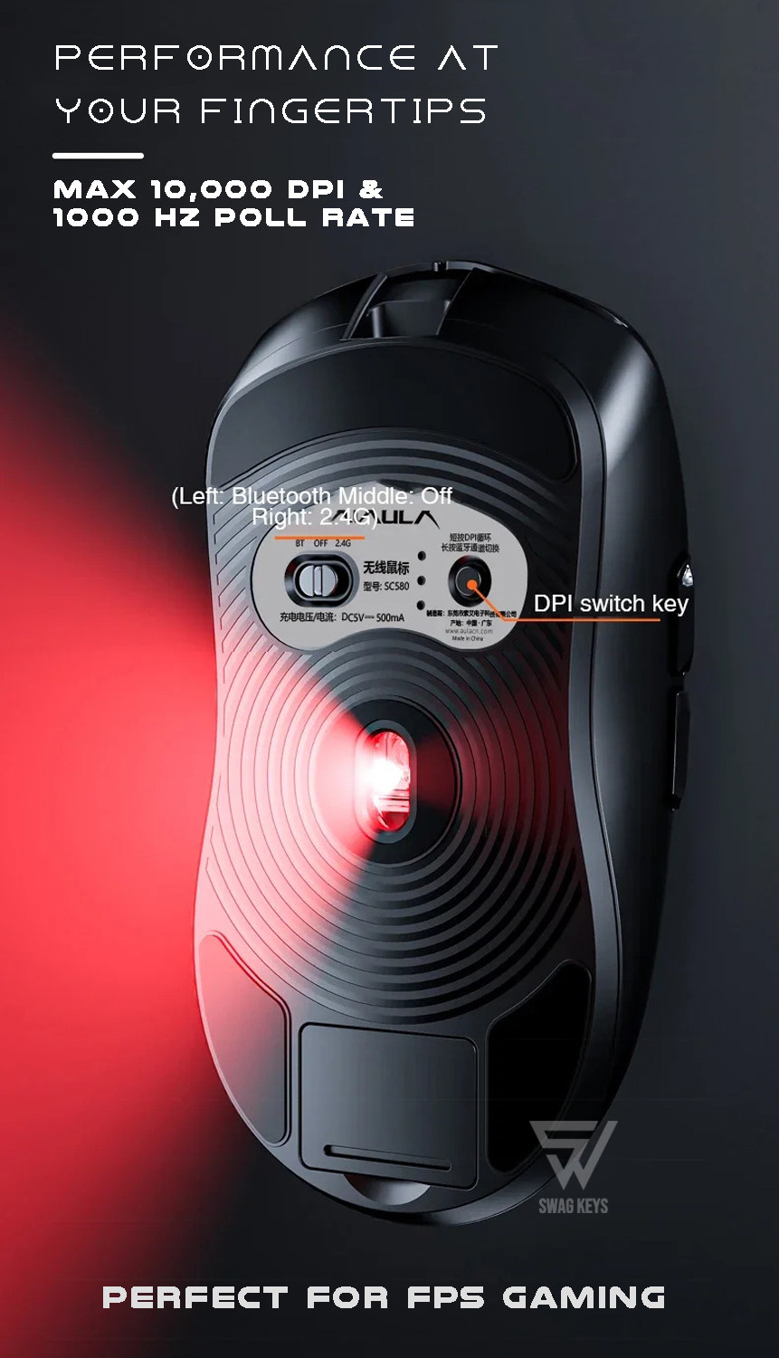 【SG】AULA SC580X Lightweight Wireless High DPI Poll Rate Gaming Mouse ...