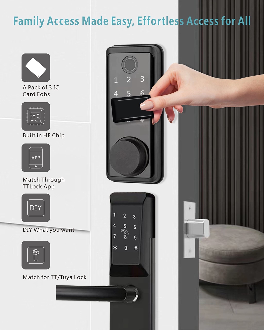 3pcs per pack Smart IC Card Door Lock with RFID Card and Keyfob | Home ...