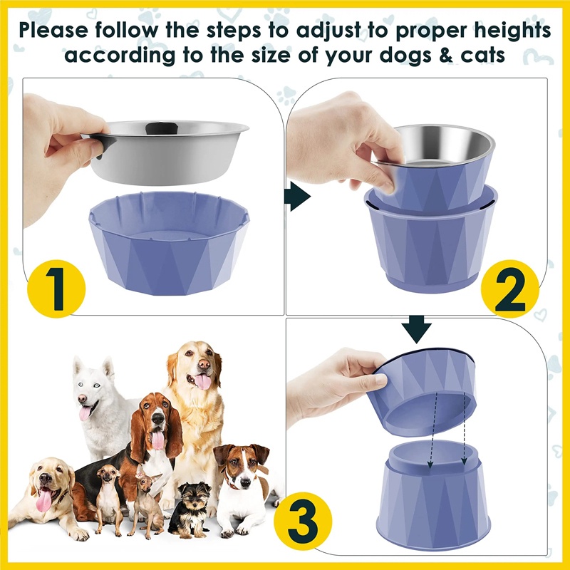 Benepaw Stainless Steel Elevated Pet Bowl Durable Nontoxic Nonslip Neck ...