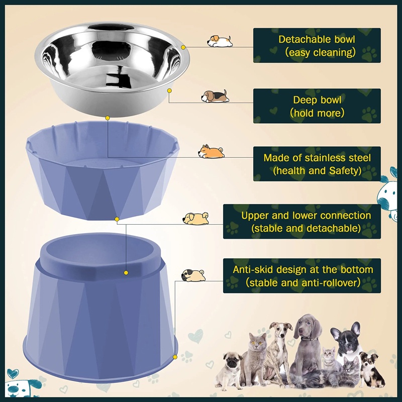 Benepaw Stainless Steel Elevated Pet Bowl Durable Nontoxic Nonslip Neck ...