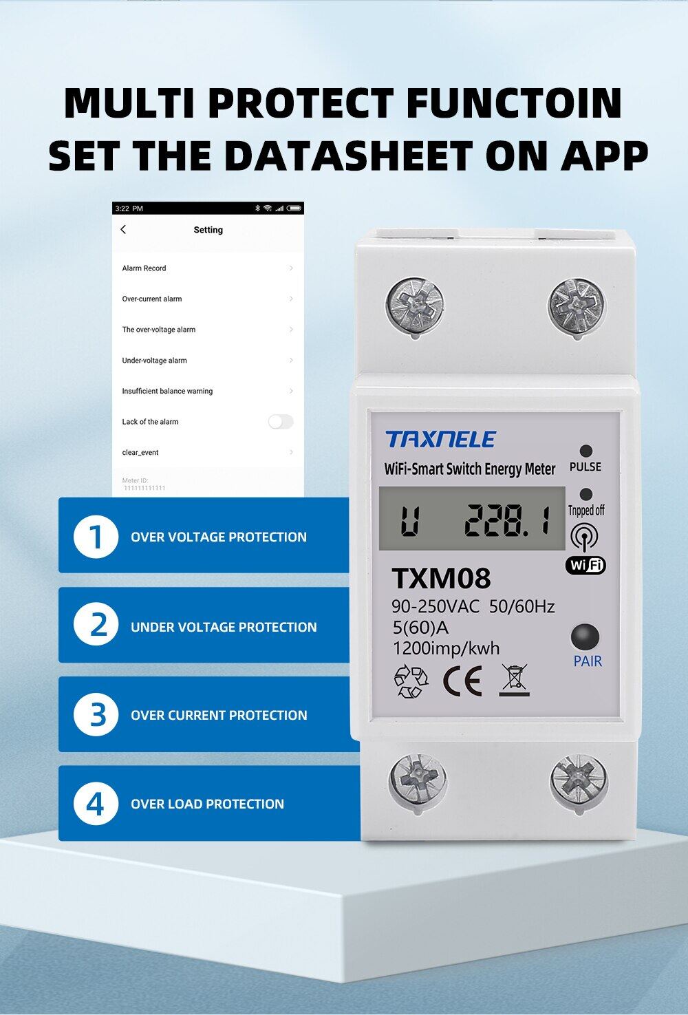 Tuya 60A Din Rail WIFI Smart Energy Meter Timer Power Monitor kWh Meter ...