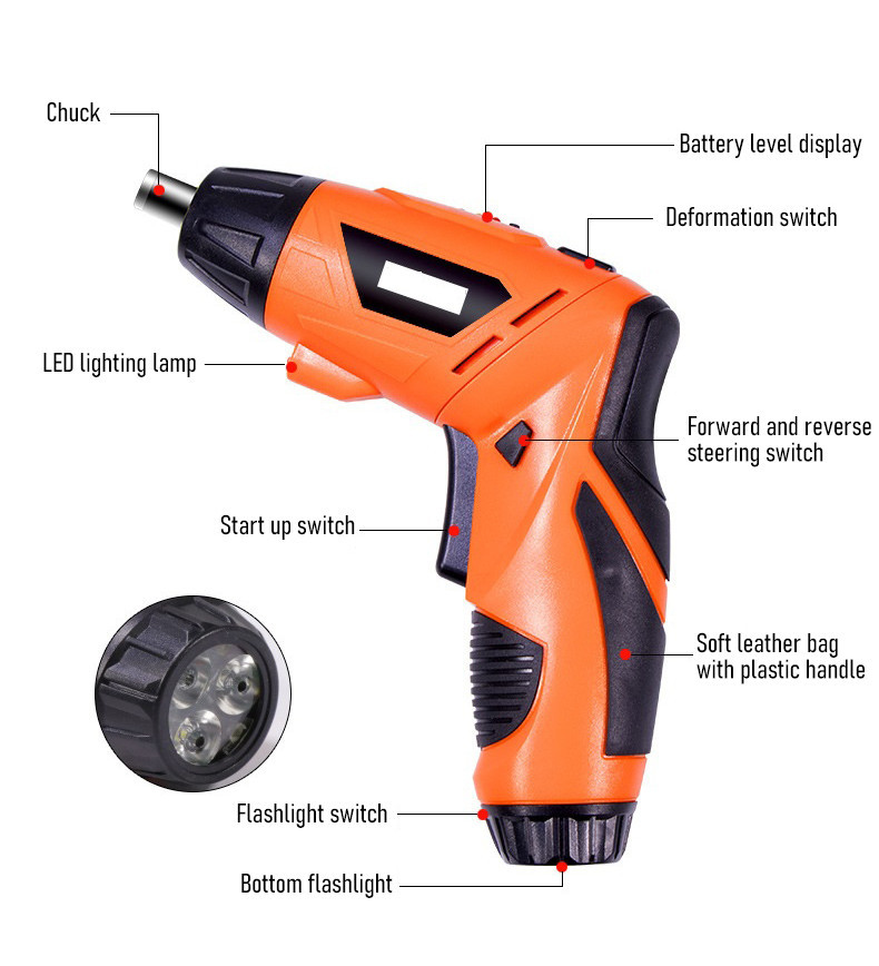 Electric Screwdriver 4.2V 1300mAh 6 N.M Battery Rechargeable Brushless ...