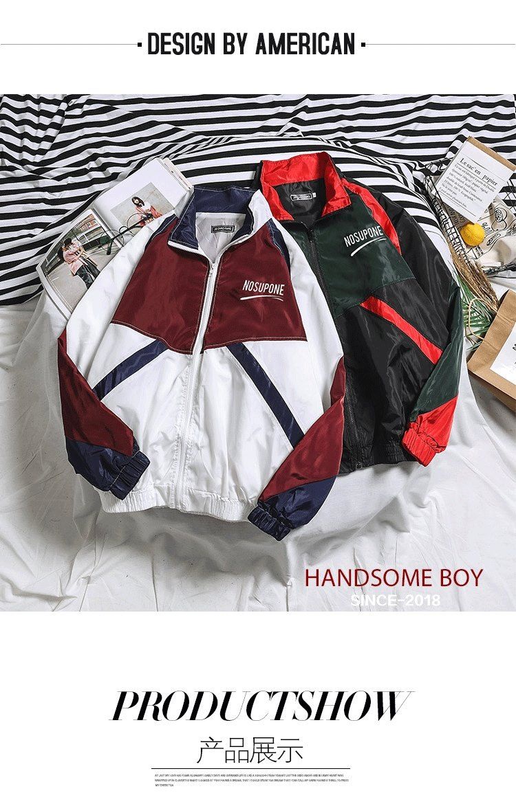 Men's Jacket Korean Ins Hip Hop Sports Jacket Patchwork Color