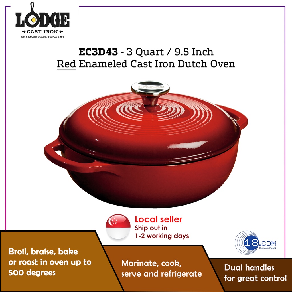 Lodge EC1D43 1.5 Qt. Island Spice Red Enameled Cast Iron Dutch Oven
