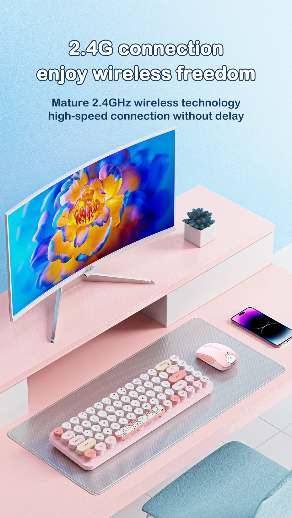 HOCO K7 Portable Keyboard Mouse Set 68 Keys Wireless Keyboard Colorful ...