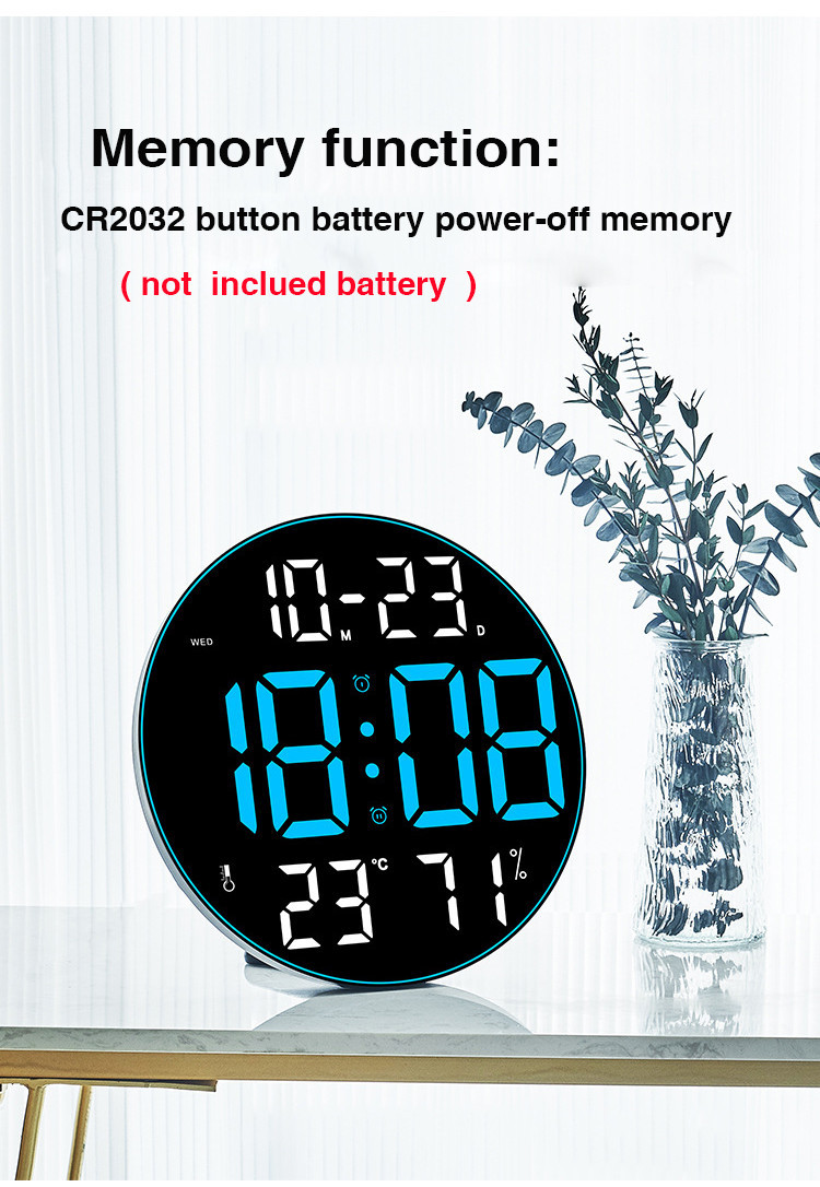12inch Large Screen LED Round Wall Clock Humidity Temperature Date ...